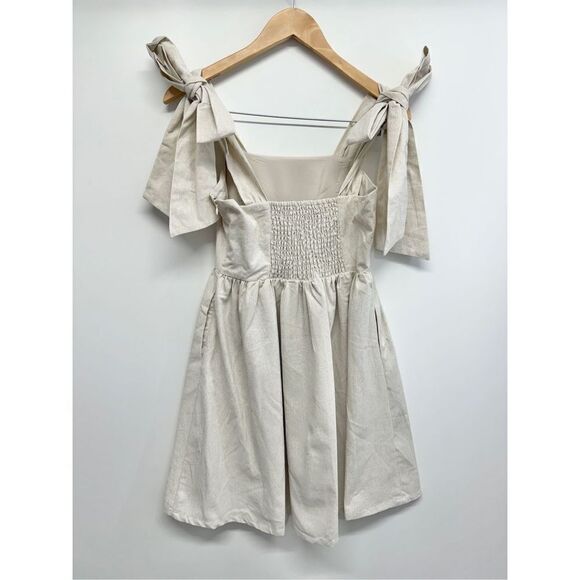 MIOU‎ MUSE Dress Size Small Bow Tie A-Line Mini Linen Blend NWT - Picture 5 of 12
